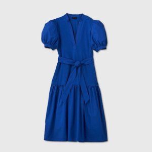 Women’s Puff Short Sleeve Woven Dress-Blue